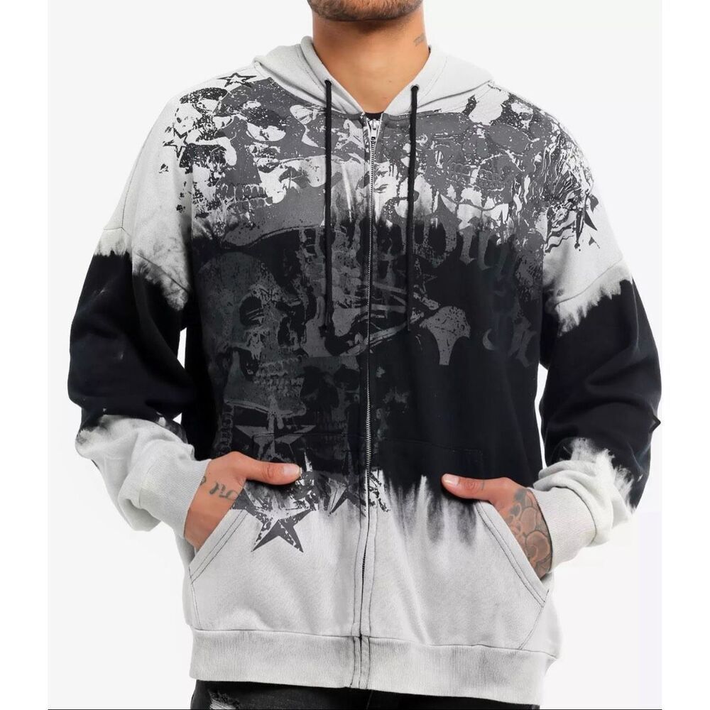 Hot Topic Social Collision Skull Dip Wash Oversized Hoodie Mens Small Nwt Unisex